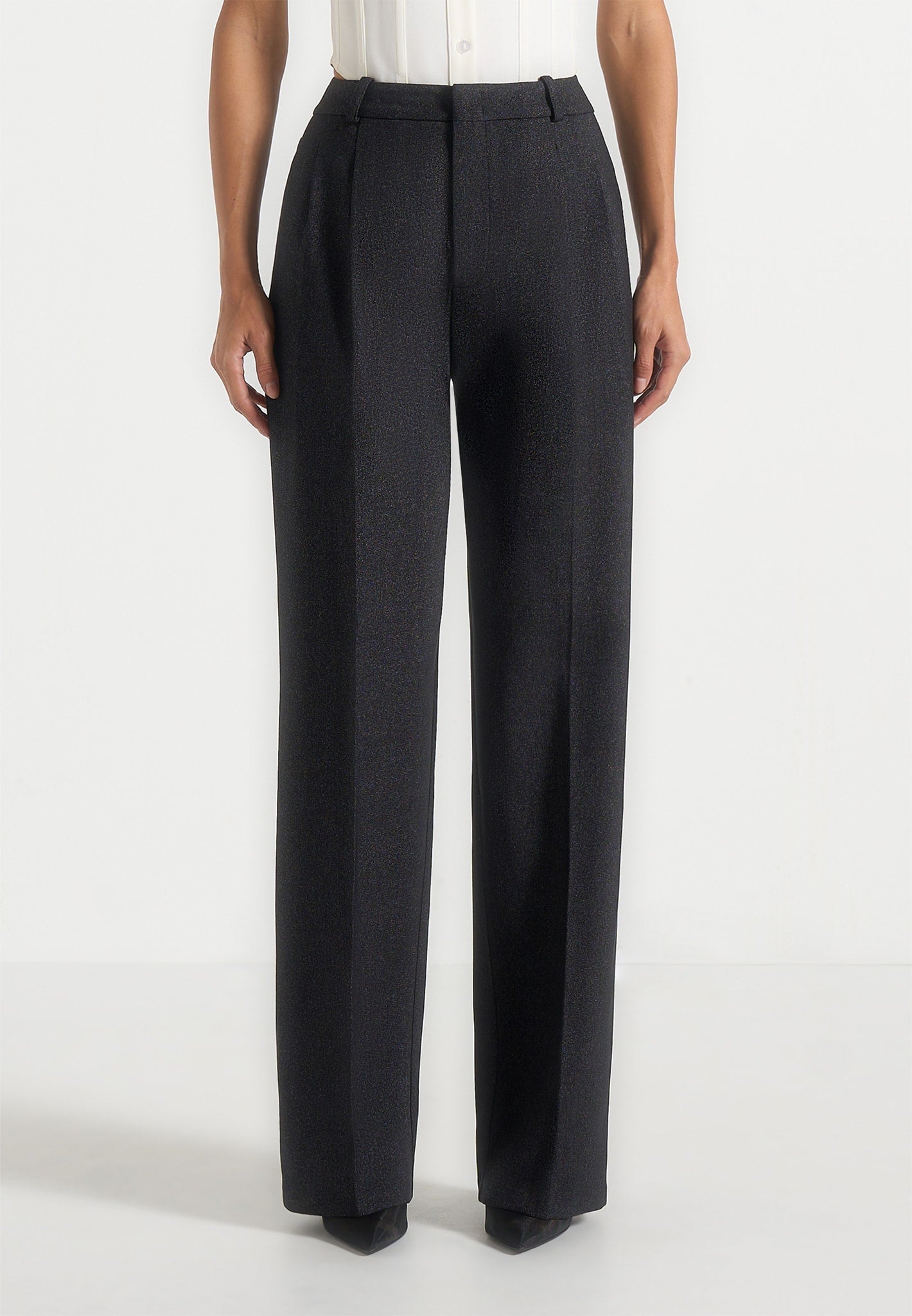 Julie - Tailored Twin Pleat Trousers - Black Speckle