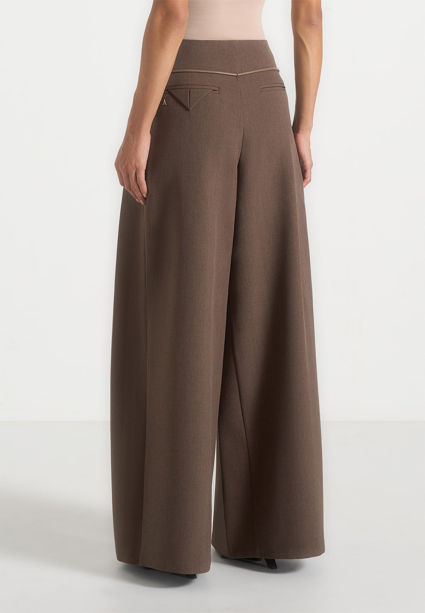 Flora - Box Pleat Wide Leg Belted Trousers - Brown