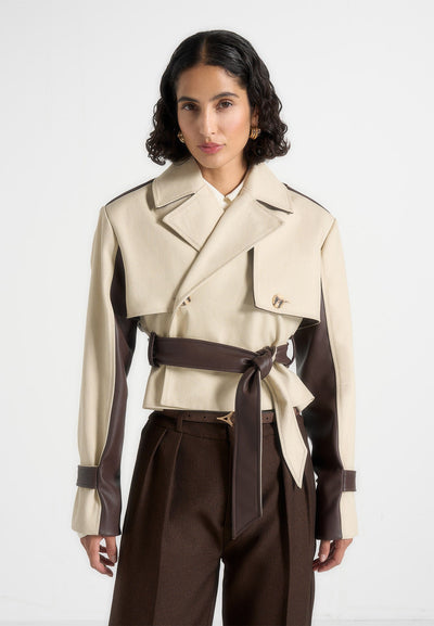 Lelia - Cropped Gabardine Trench Coat With Belt - Beige/Brown