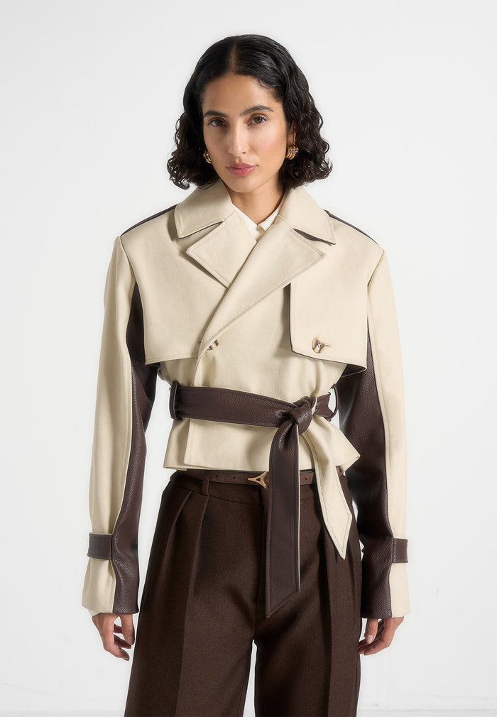 Lelia - Cropped Gabardine Trench Coat With Belt - Beige/Brown