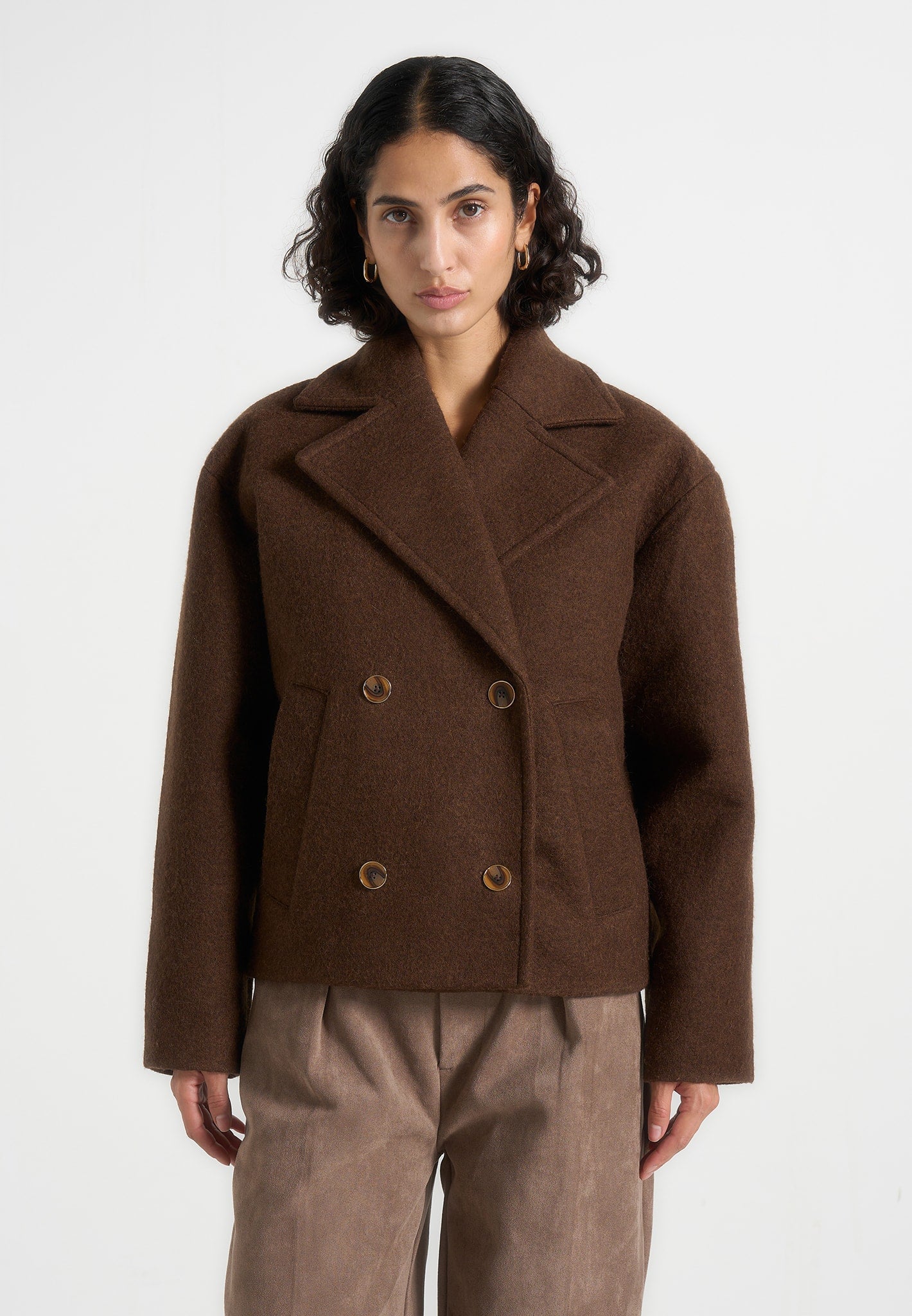 Mika - Unisex Double Breasted Wool Jacket - Brown