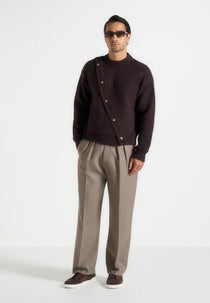 Theo - Asymmetric Brushed Wool Knit Jumper - Brown