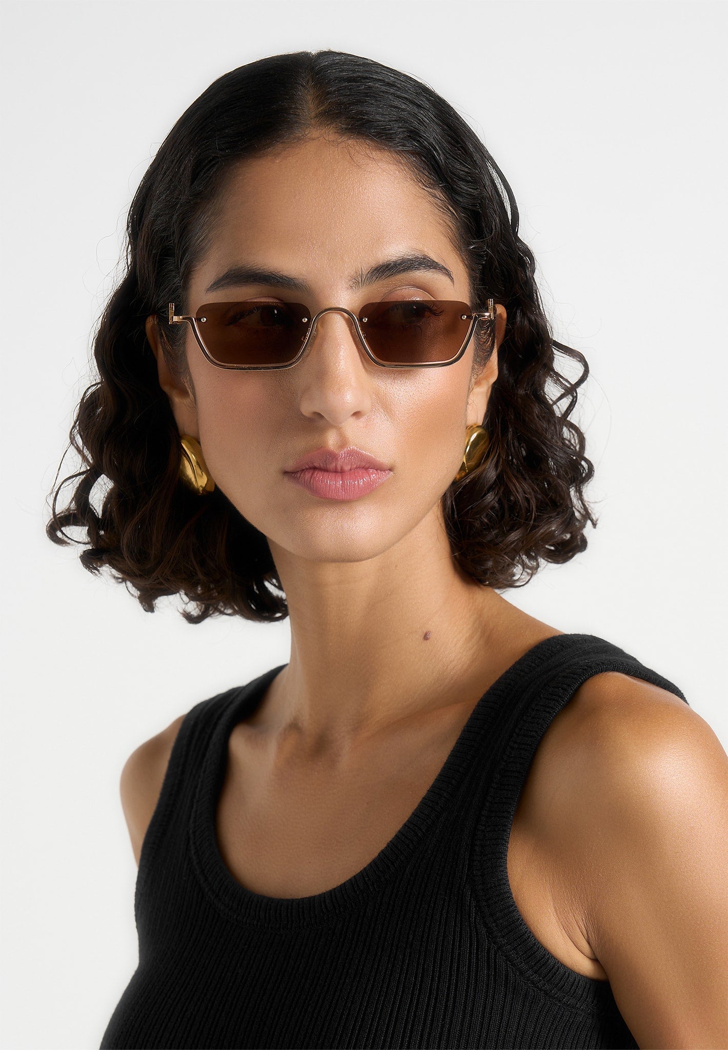 Kai - Rectangular Frameless Sunglasses - Gold 