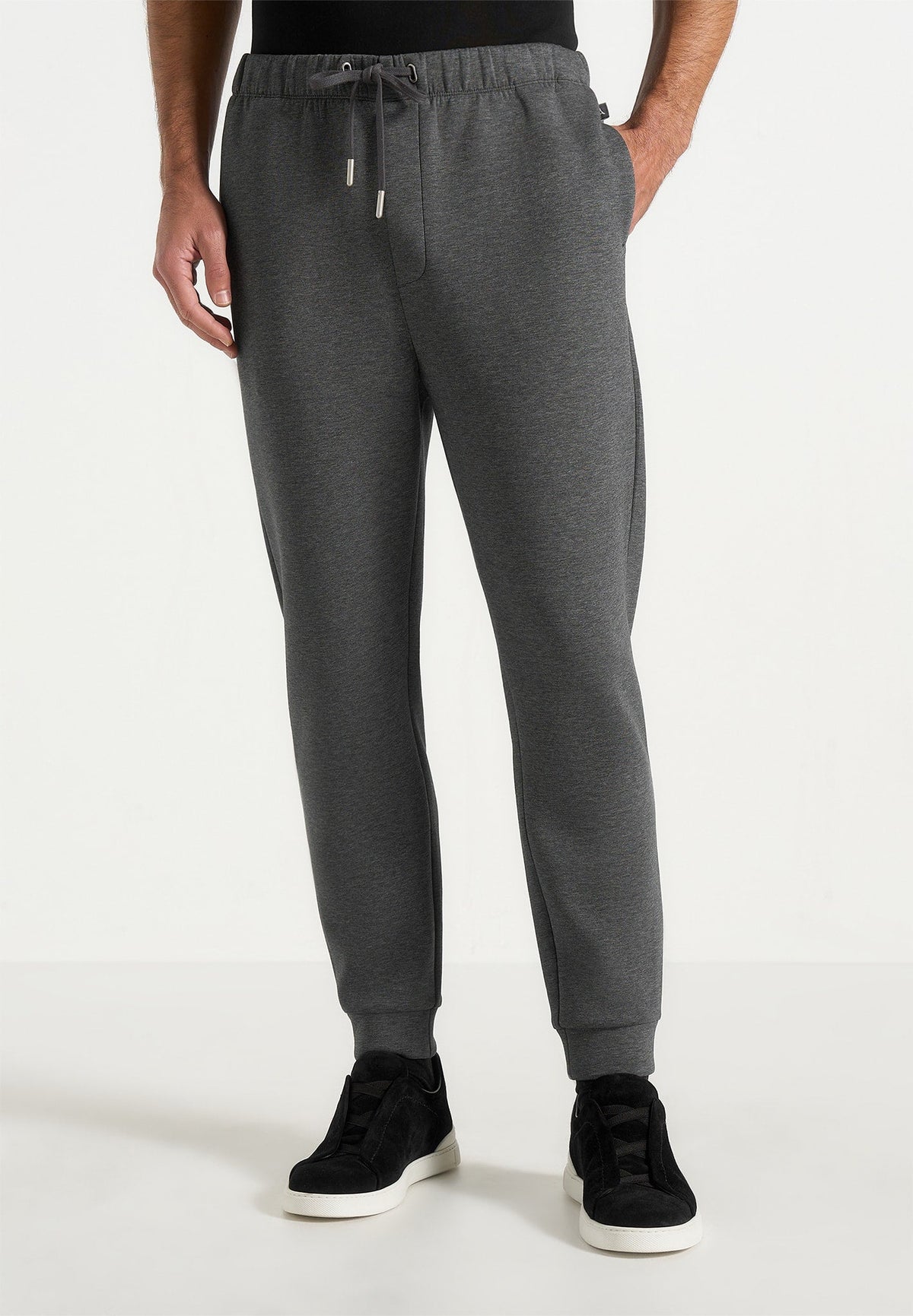JS008 - Neoprene Minimal Tapered Fit Cuffed Sweatpants - Charcoal Grey