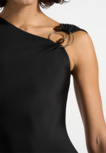 Rania - Asymmetric Draped Midaxi Dress - Black