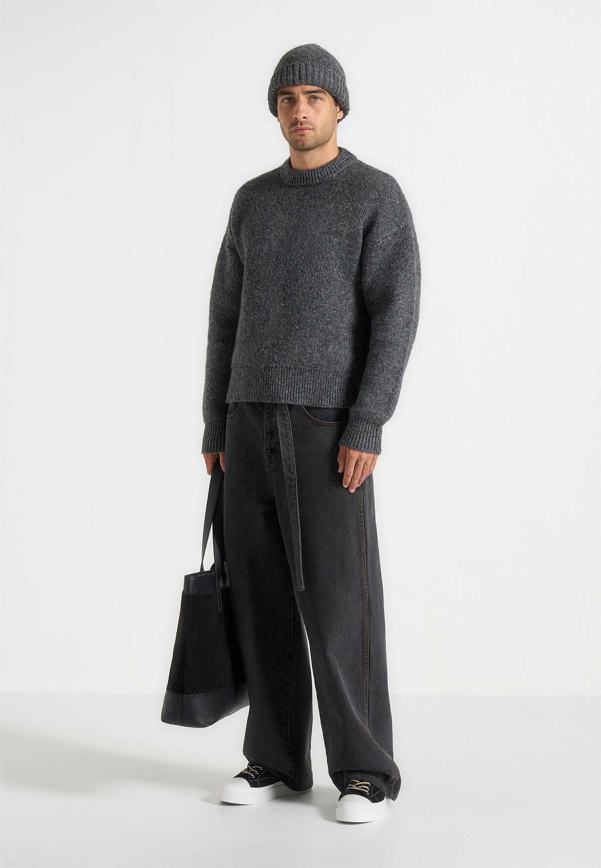 KW001 - Brushed Wool Knit Jumper - Grey