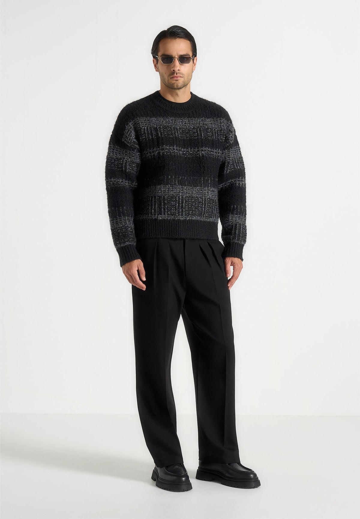 Arthur - Check Wool Knit Sweater - Black/Grey