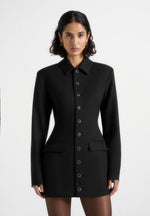 Amelie - Hourglass Button Up Blazer Dress - Black