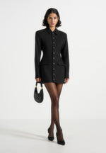 Amelie - Hourglass Button Up Blazer Dress - Black