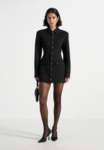Amelie - Hourglass Button Up Blazer Dress - Black