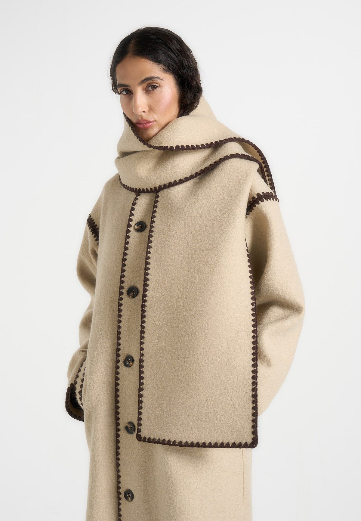Aube - Blanket Stitch Wool Scarf - Taupe