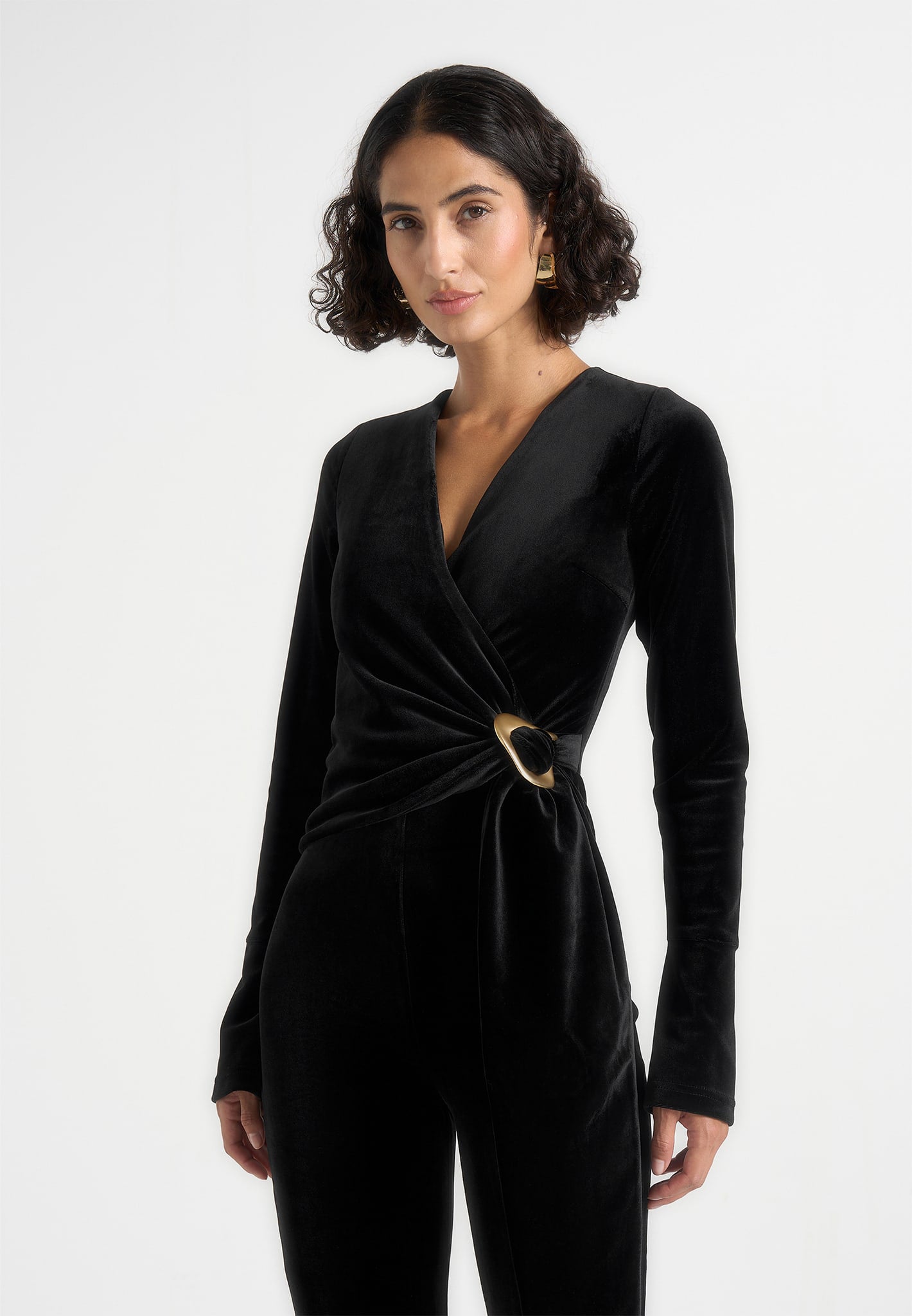 Solel - Velour Wrap Jumpsuit - Black 