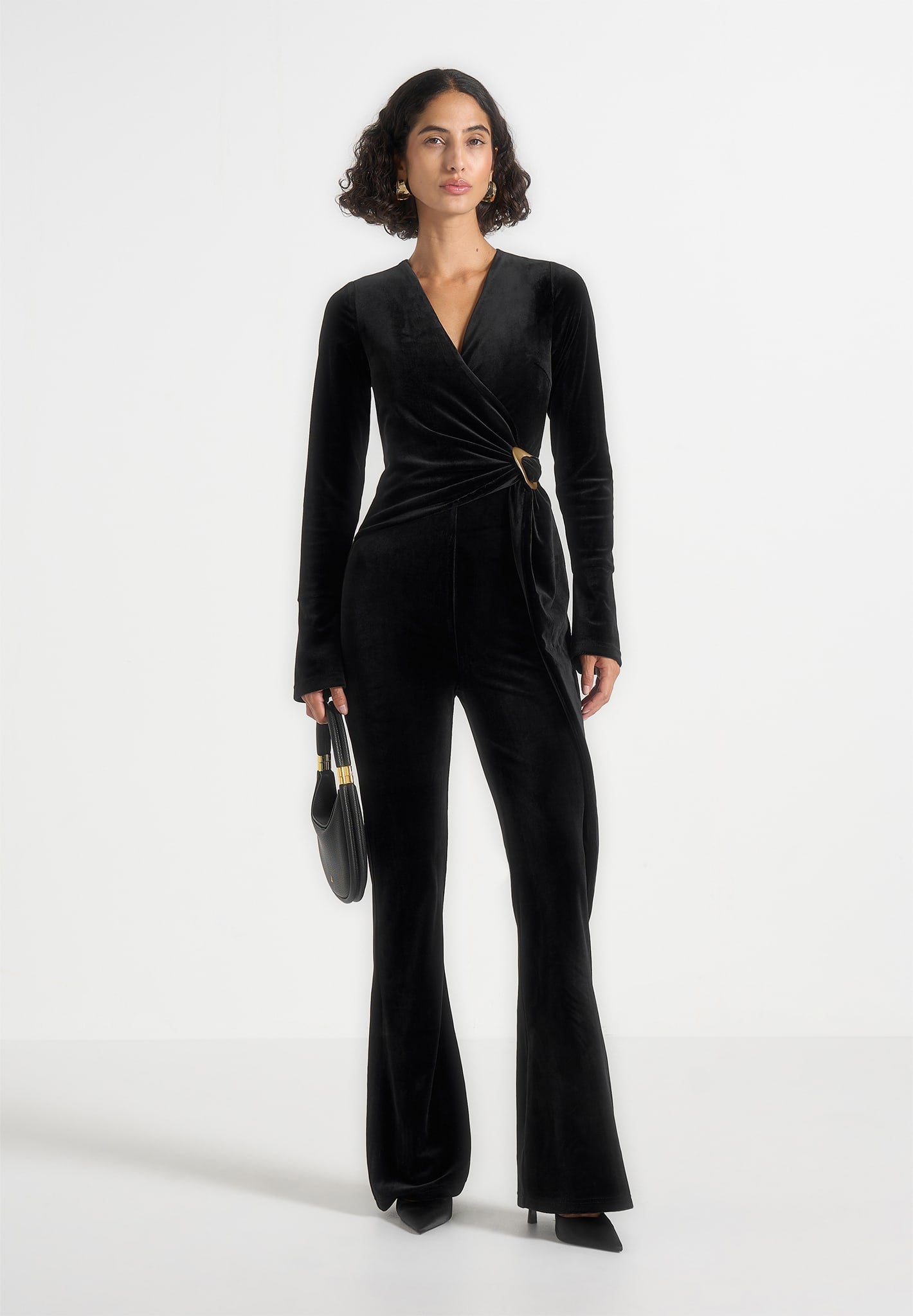 Solel - Velour Wrap Jumpsuit - Black 