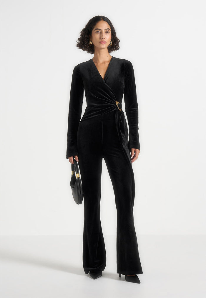 Solel - Velour Wrap Jumpsuit - Black