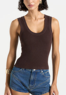 VS001 - Scoop Neck Ribbed Cotton Tank Top - Brown