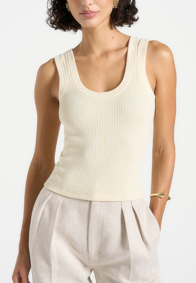 VS001 - Scoop Neck Ribbed Cotton Tank Top - Cream