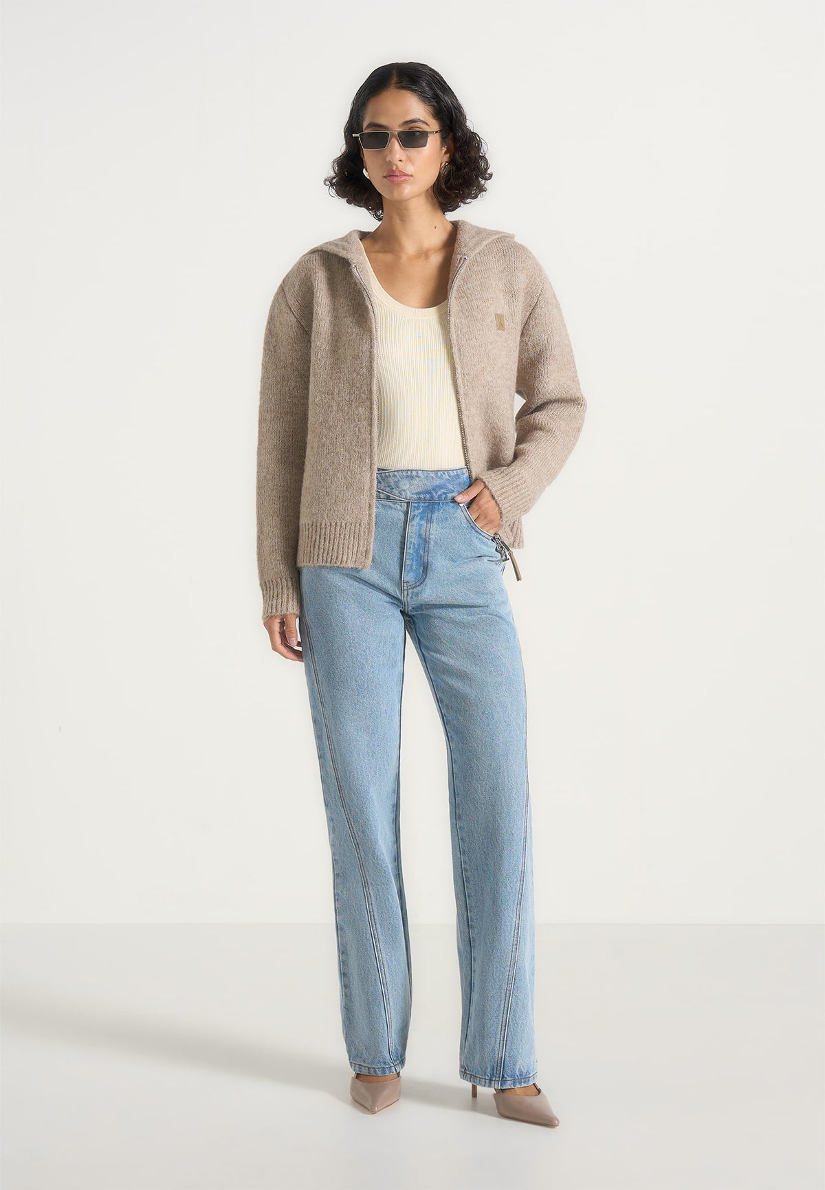 Billie - Unisex Brushed Wool-Blend Zip Hoodie - Beige