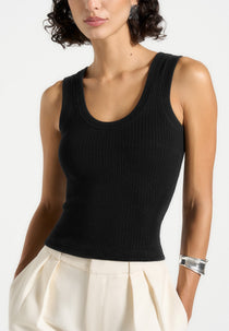 VS001 - Scoop Neck Ribbed Cotton Tank Top - Black