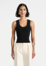 VS001 - Scoop Neck Ribbed Cotton Tank Top - Black