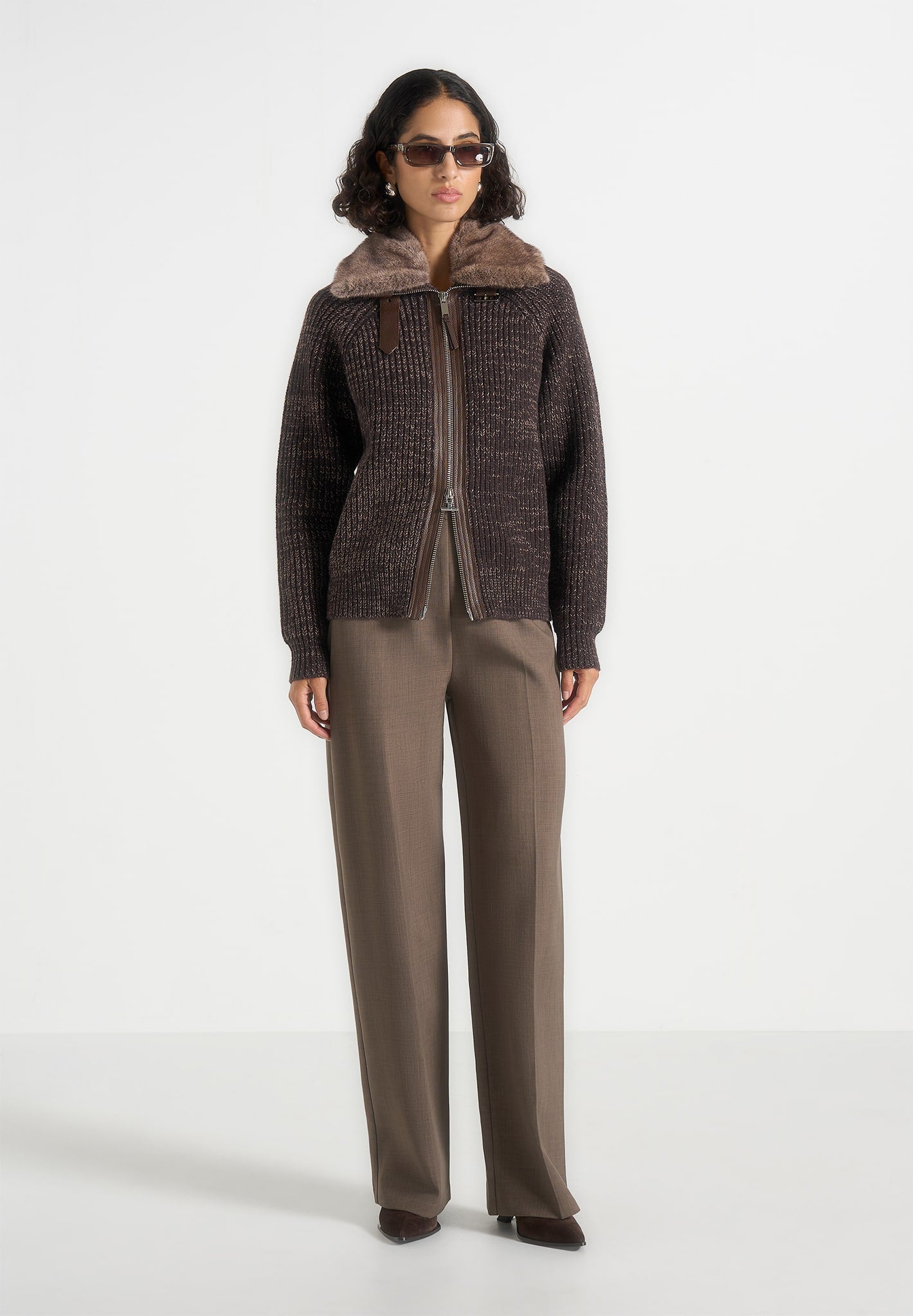 ariel-unisex-plush-collar-speckled-knit-jacket-brown