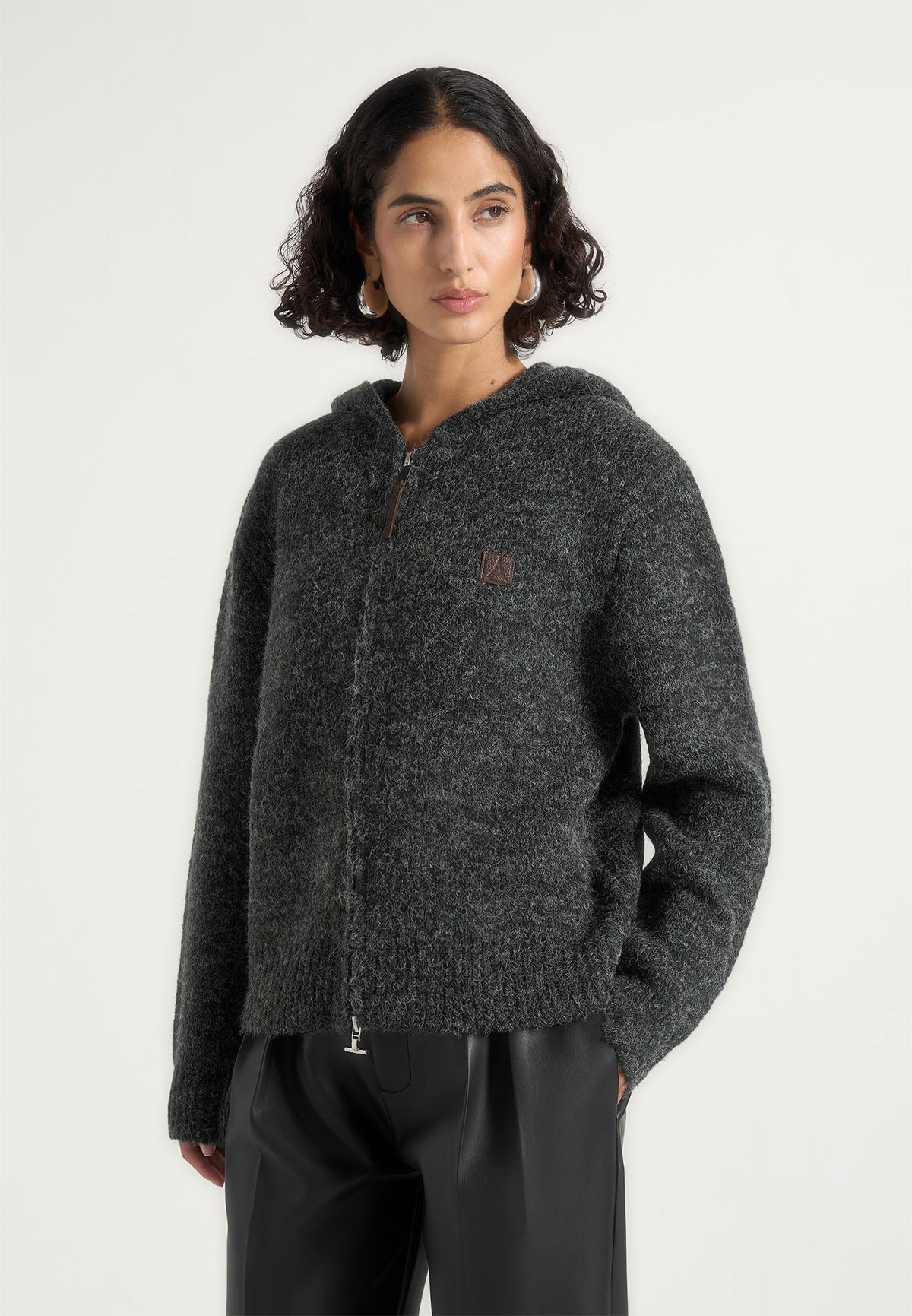 Billie - Unisex Brushed Wool-Blend Zip Hoodie - Grey