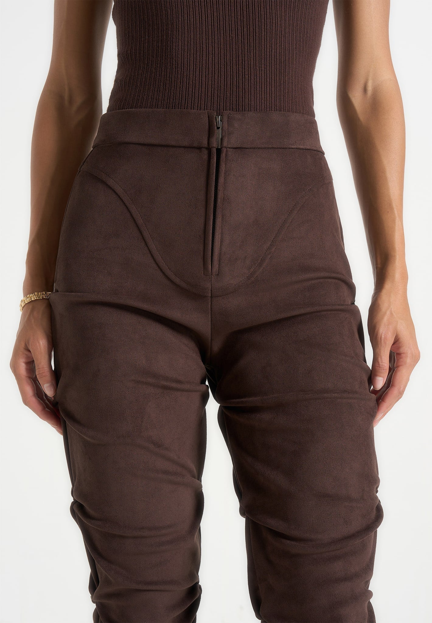 caroline-tacked-suede-fit-and-flare-trousers-brown