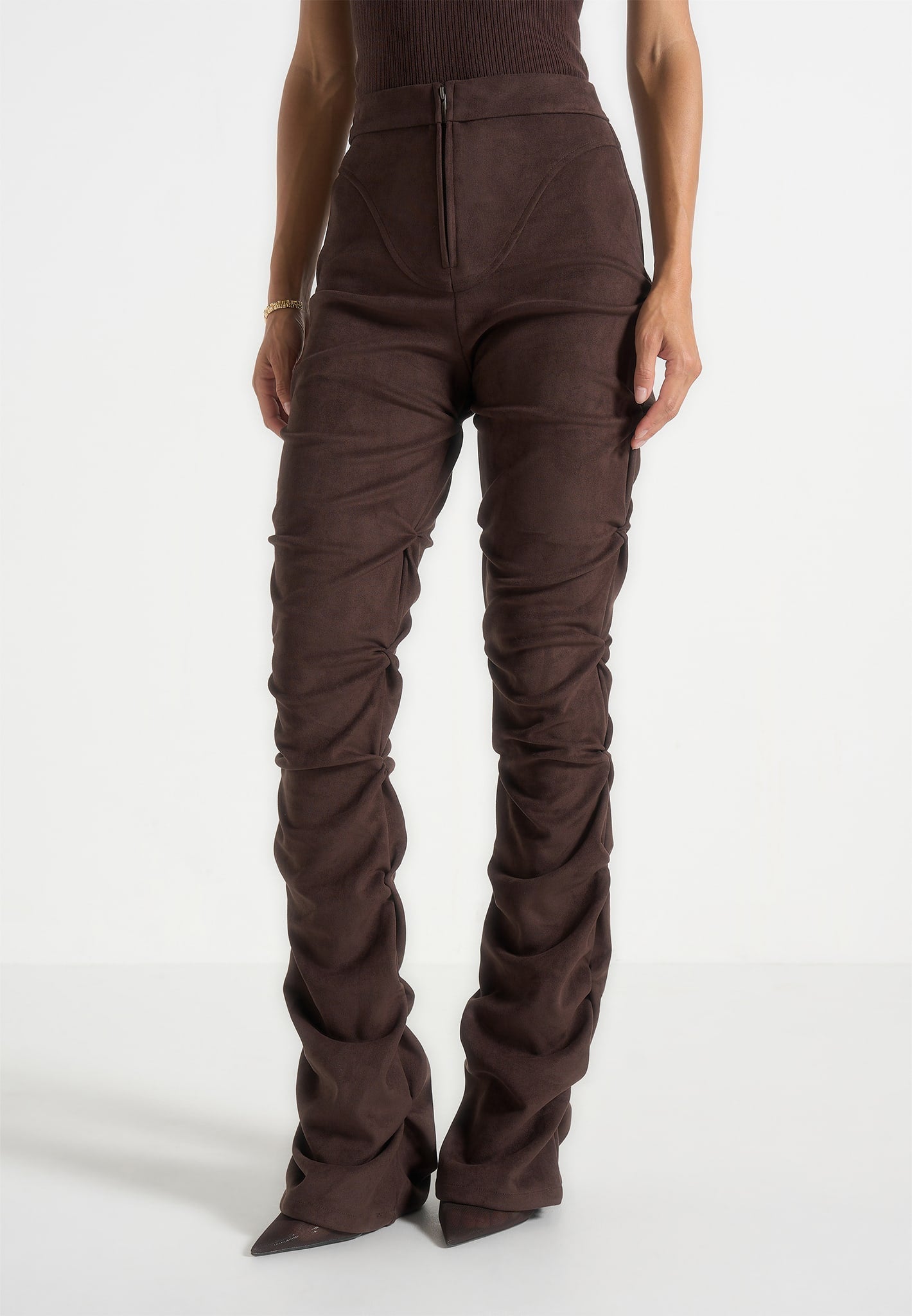 caroline-tacked-suede-fit-and-flare-trousers-brown