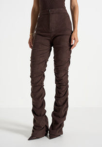 Caroline - Tacked Suede Fit & Flare Pants - Brown
