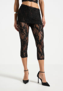 Aimee - Lace Asymmetric Capri Leggings - Black
