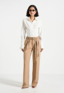 Pascale - Tailored Twin Belt Pants - Dark Beige