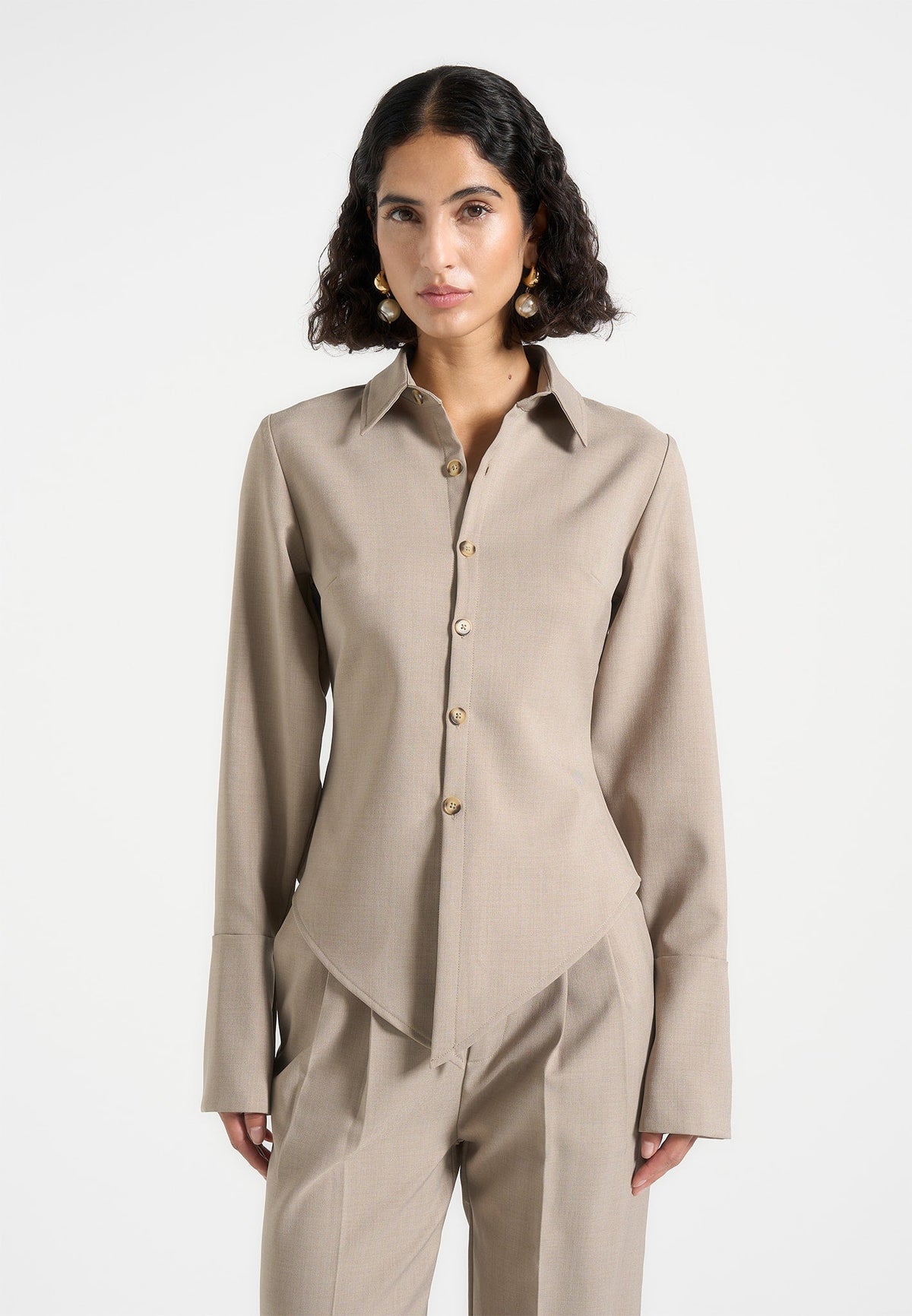Sonia - Tailored Angled Shirt - Beige