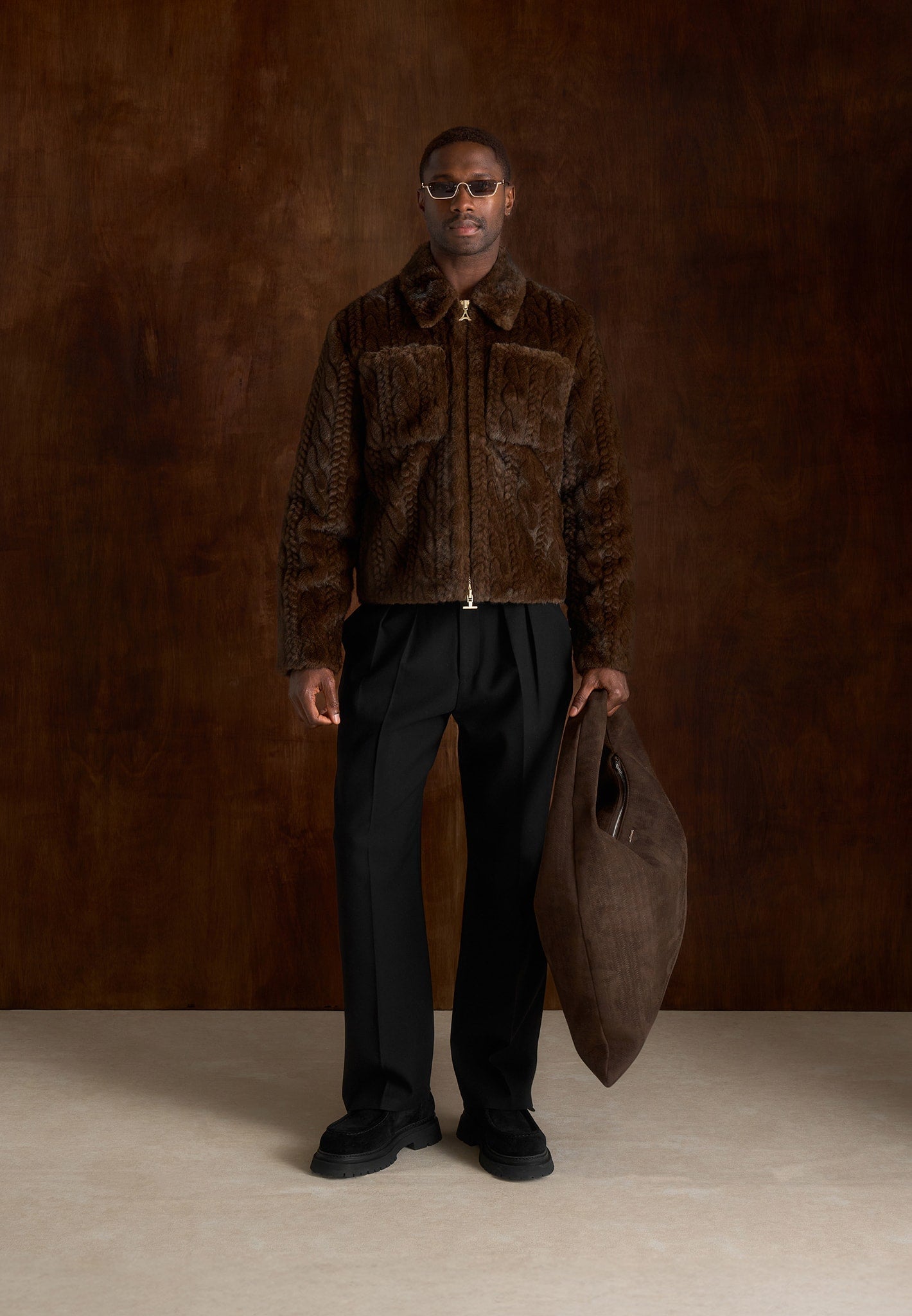 david-plush-cable-embossed-jacket-brown
