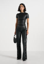 leather-ruched-t-shirt-black