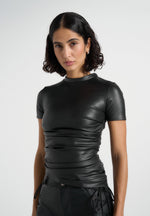 leather-ruched-t-shirt-black