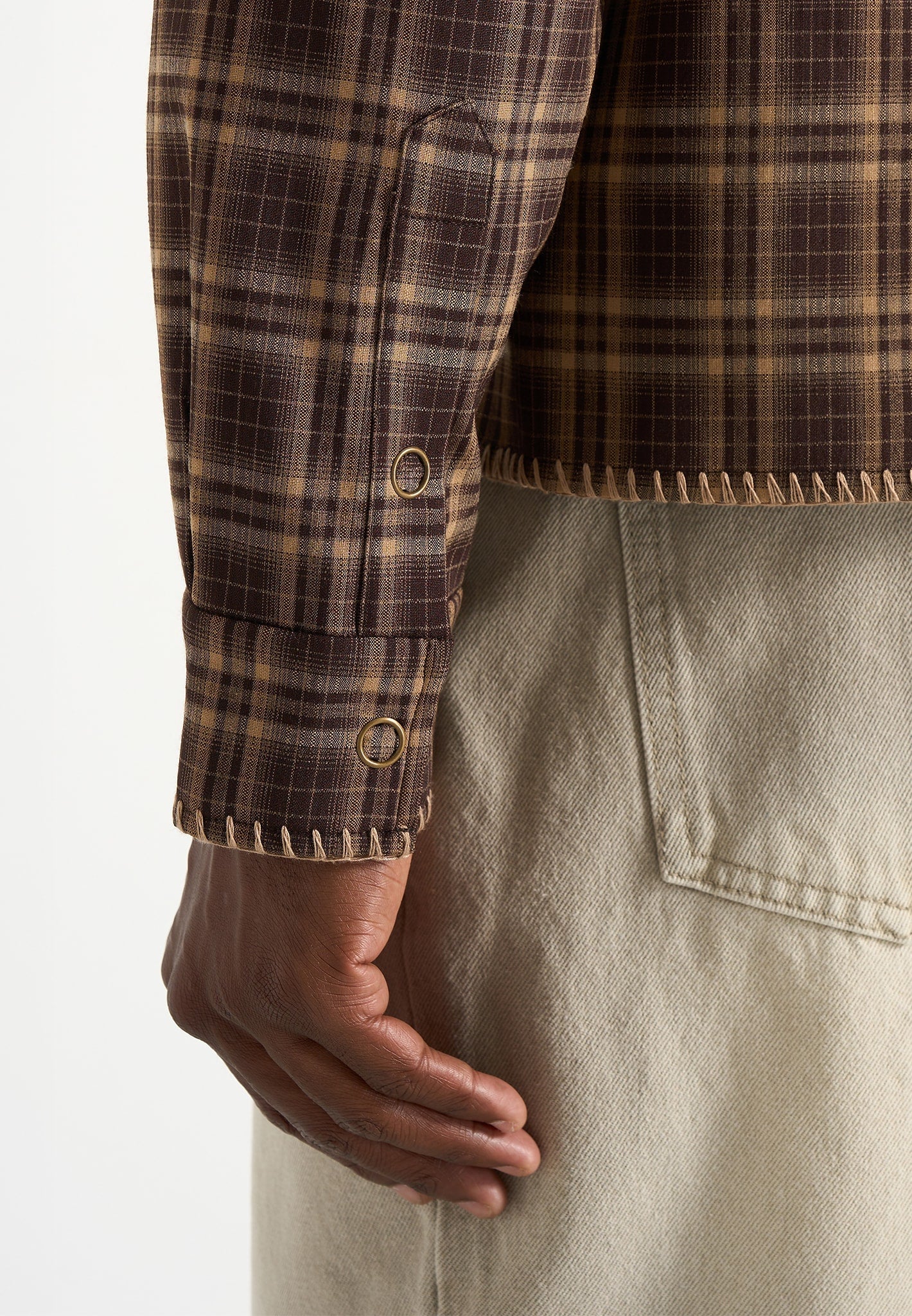 blake-unisex-whipstitch-check-shirt-brown