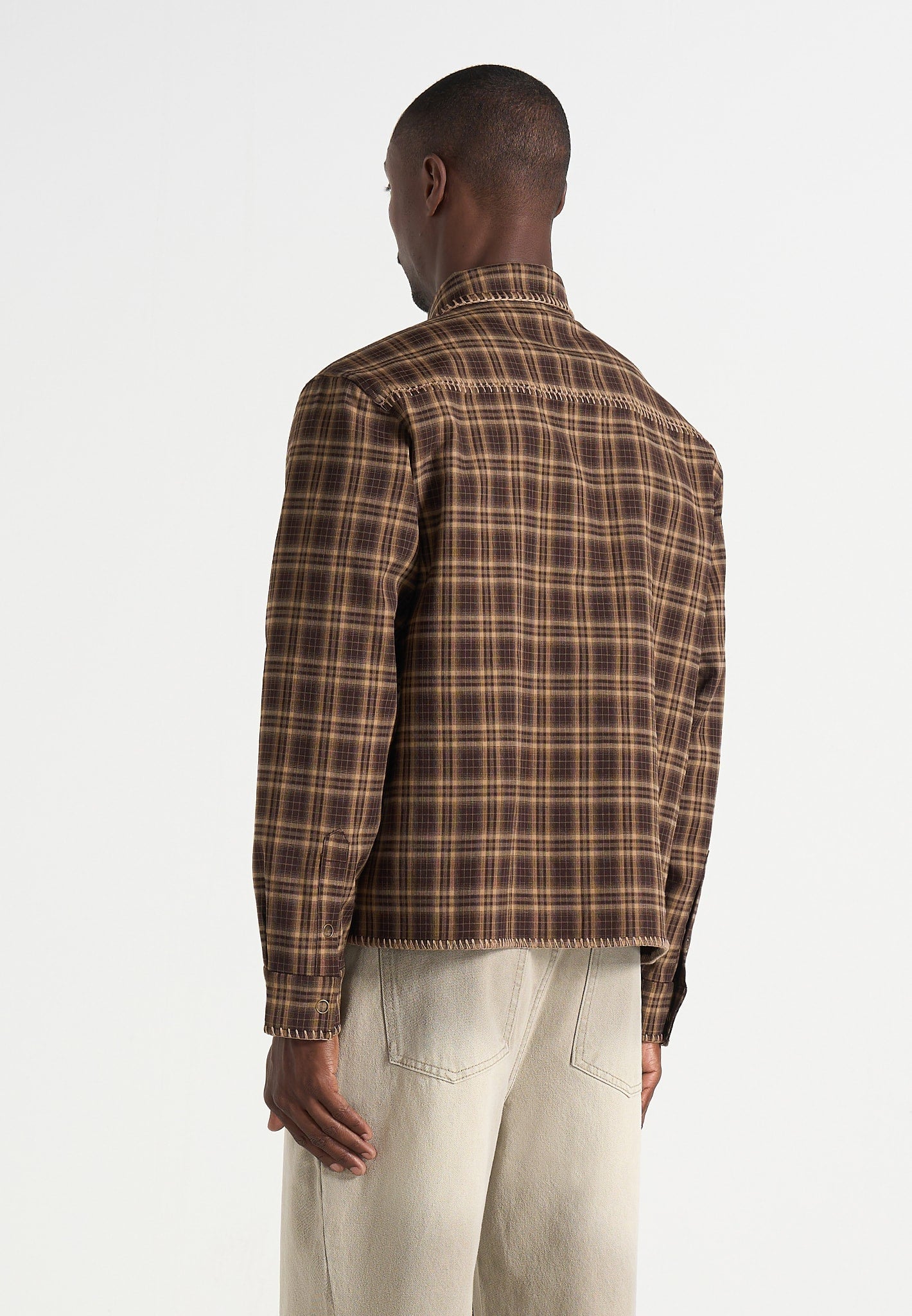 Blake - Unisex Whipstitch Check Shirt - Brown