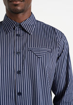 Ronnie - Unisex Pinstripe Long Sleeve Shirt - Navy