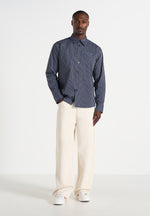 Ronnie - Unisex Pinstripe Long Sleeve Shirt - Navy