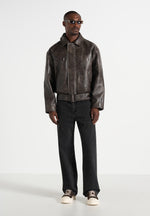Ezra - Unisex Vintage Leather Belted Bomber Jacket - Brown