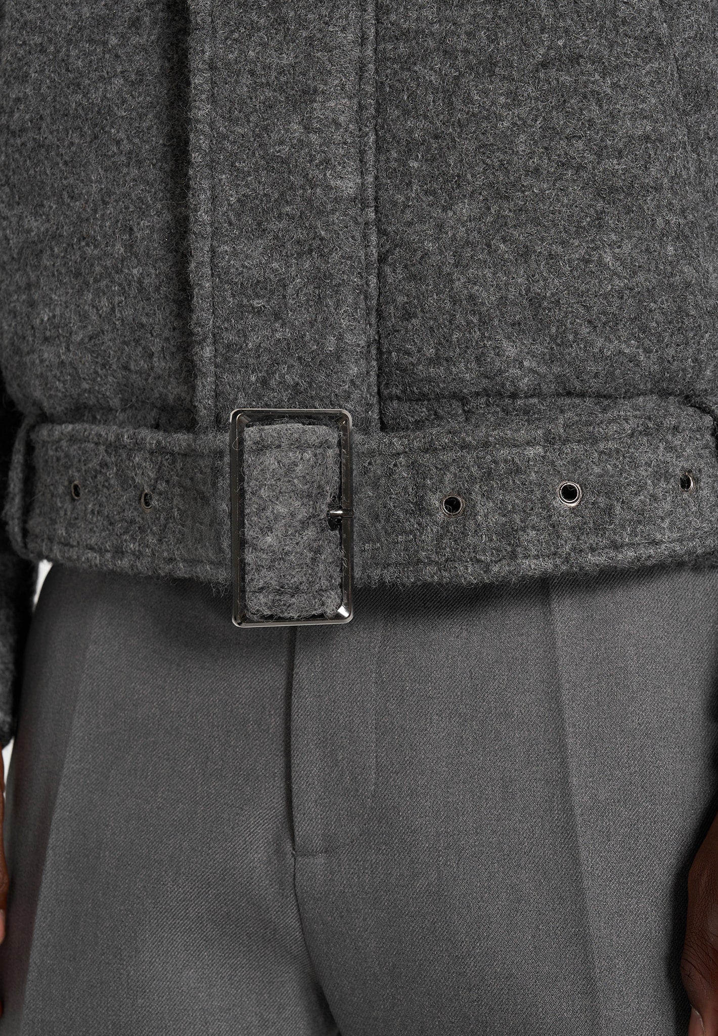 Ezra - Unisex Wool Belted Bomber Jacket - Grey