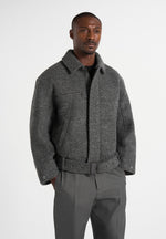 Ezra - Unisex Wool Belted Bomber Jacket - Grey