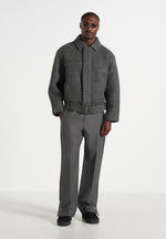 Ezra - Unisex Wool Belted Bomber Jacket - Grey