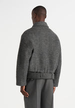 Ezra - Unisex Wool Belted Bomber Jacket - Grey