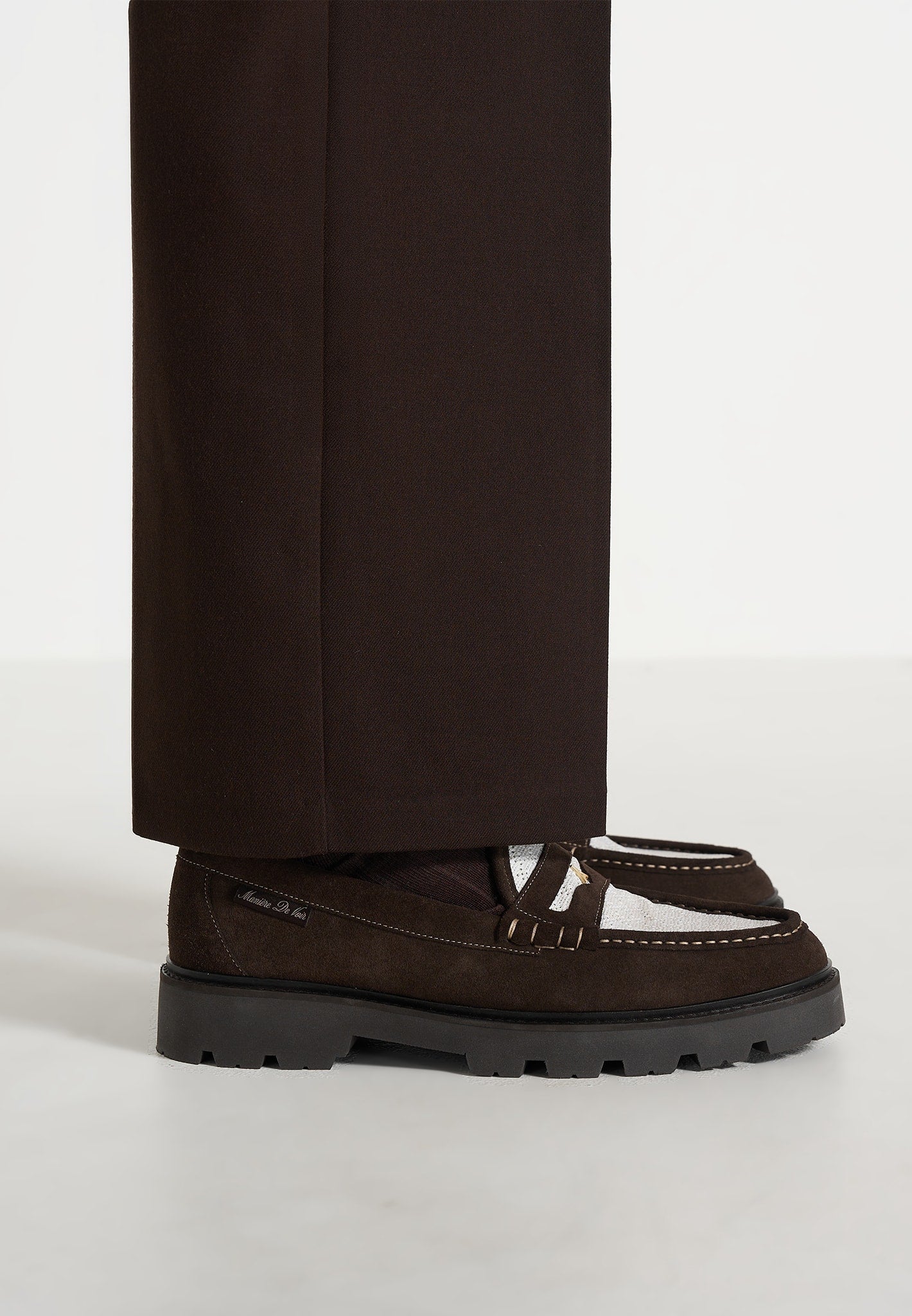 Diego - Suede & Crochet Penny Loafer - Brown/White