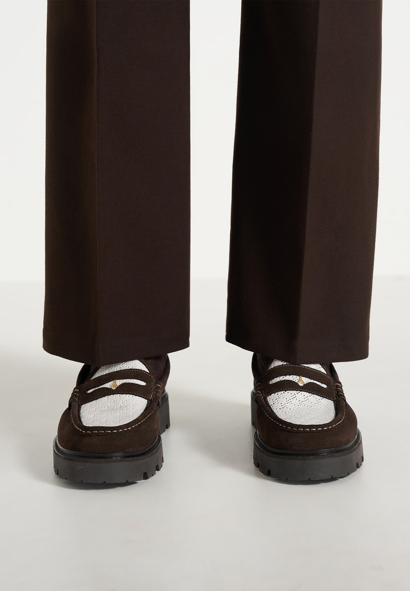 Diego - Suede & Crochet Penny Loafer - Brown/White