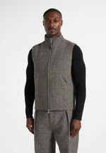 Levi - Herringbone Wool Zip Gilet - Grey