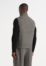 Levi - Herringbone Wool Zip Gilet - Grey