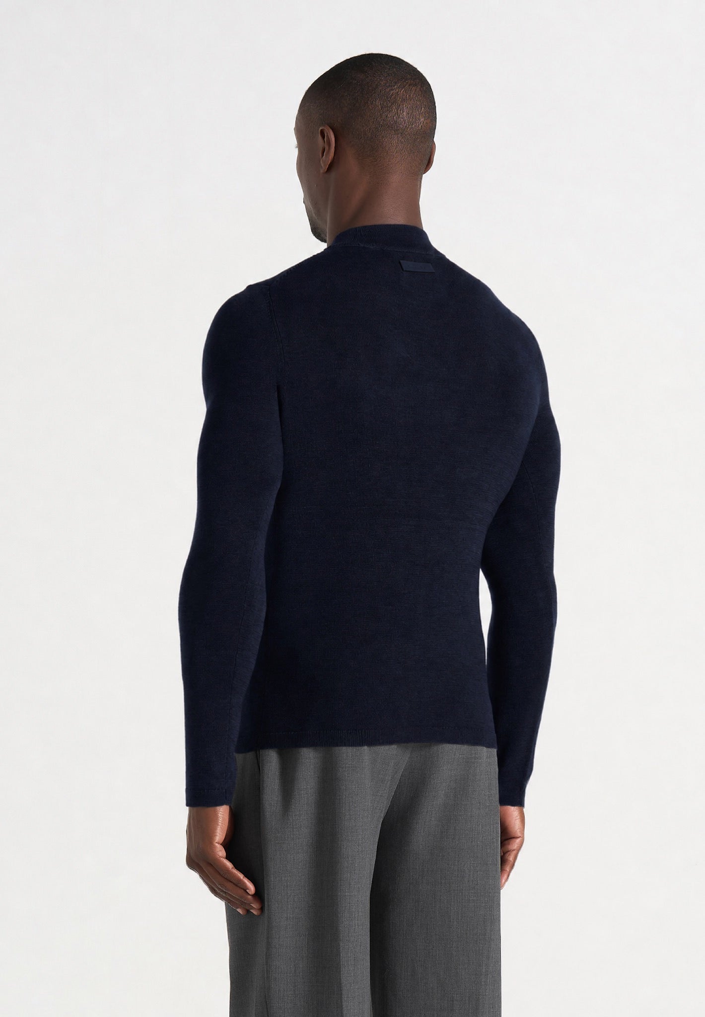 KW003 - Fitted Mock Neck Wool-Blend Sweater - Navy