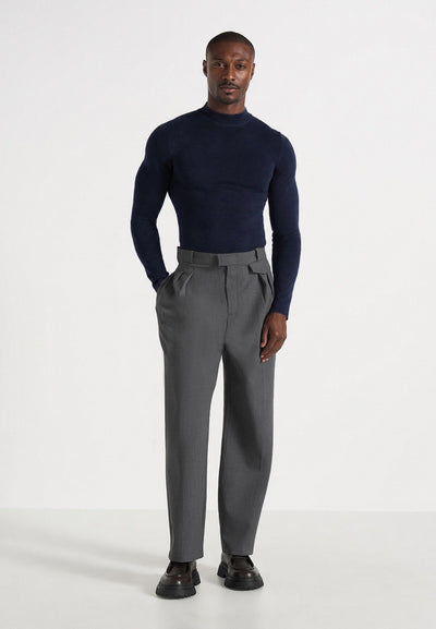 KW003 - Fitted Mock Neck Wool-Blend Sweater - Navy
