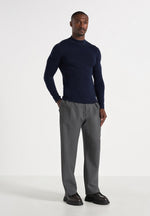 KW003 - Fitted Mock Neck Wool-Blend Sweater - Navy